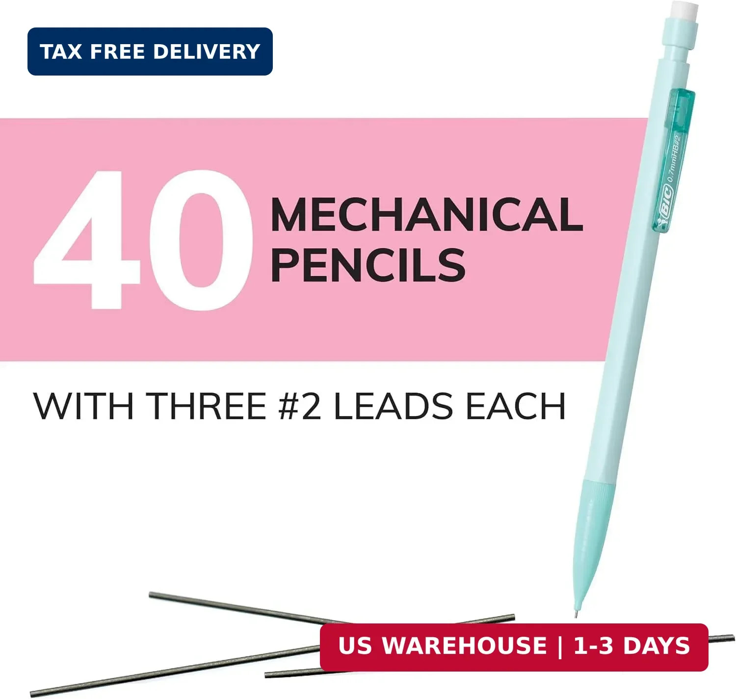 BIC Xtra-Smooth Pastel Mechanical Pencils with Erasers, Medium Point (0.7mm), 40