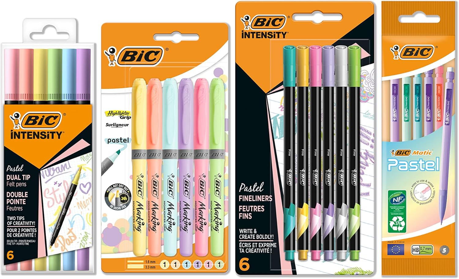 Pastel Stationery Set with Felt Pens, Mechanical Pencils, Highlighters, and Fine