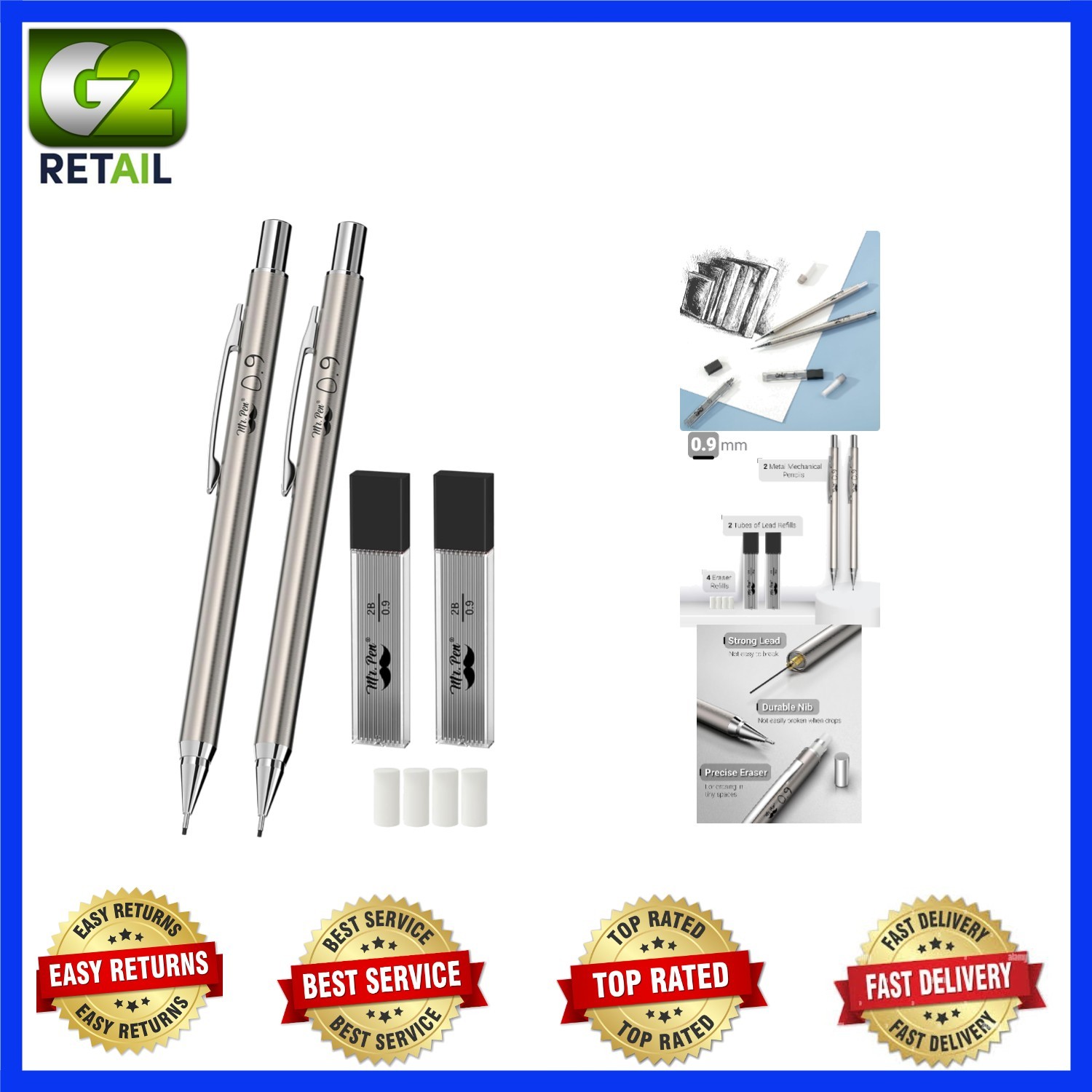 Professional 0.9mm Metal Mechanical Pencil Set – Comfort Grip & Portable Clip