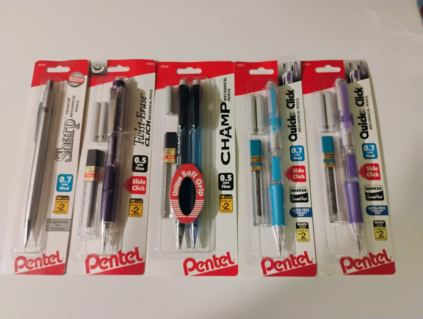 (5) Pentel Mechanical Pencil Lot, Sharp, Champ, Quick Click, Twist Erase New