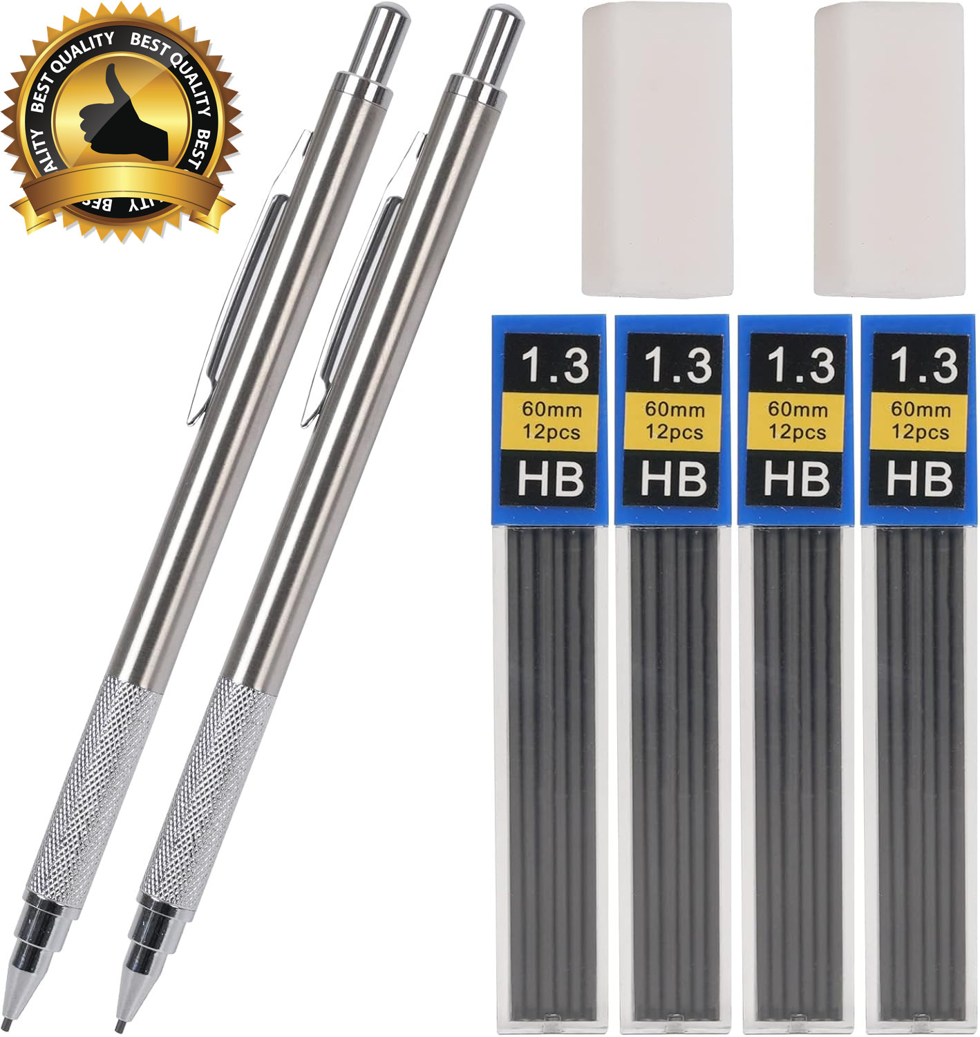 1.3 Mm Mechanical Pencil Set with 4 Tubes Lead Refills,2 Eraser,1.3Mm Mechanical