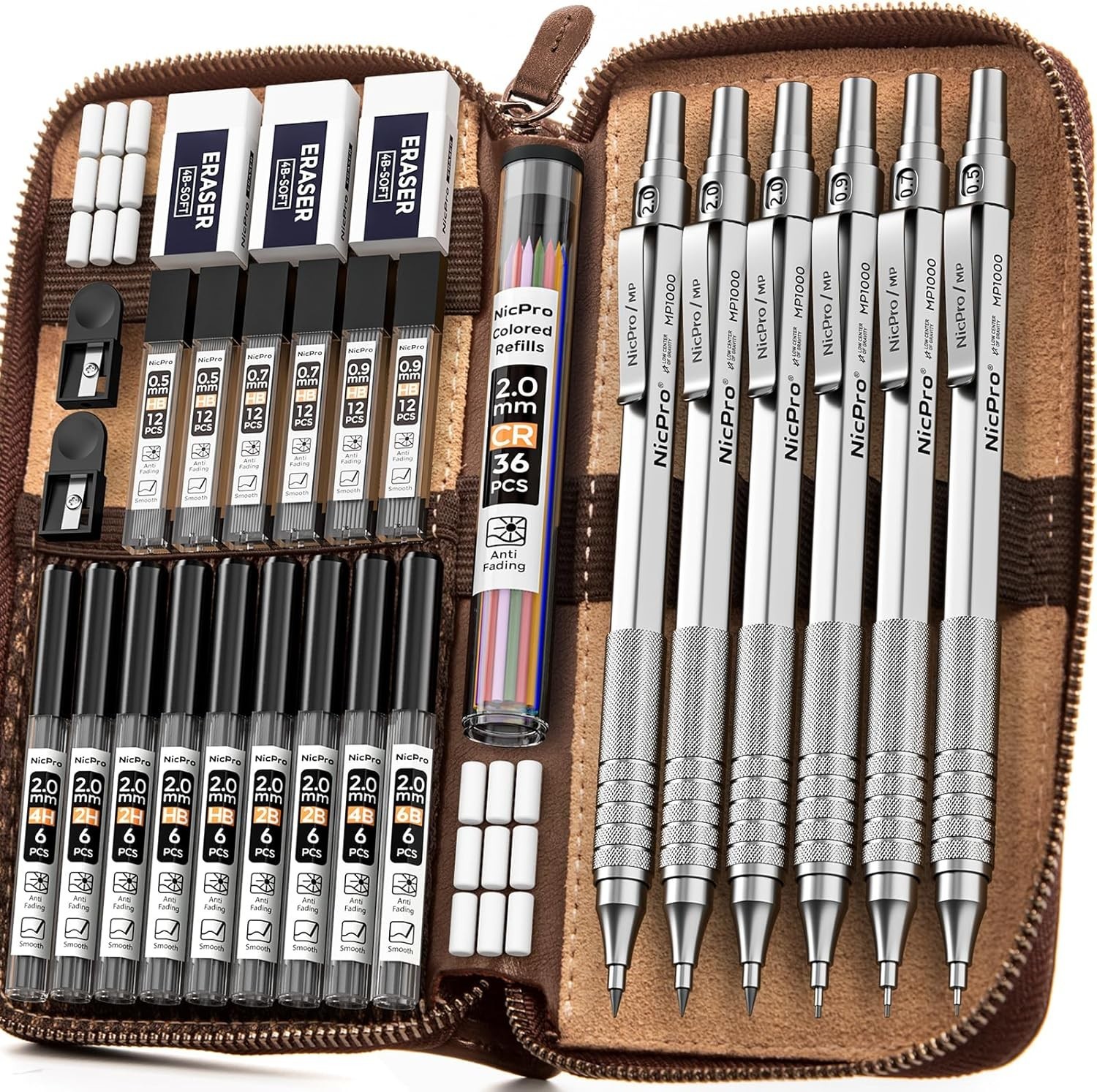 30PCS Fine Point Mechanical Pencil Set in Leather for Professionals & Students