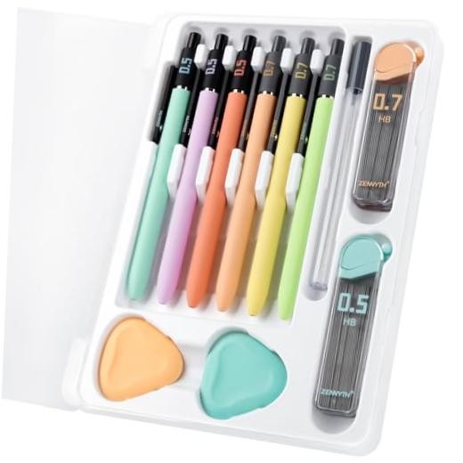 Pastel Mechanical Pencil Set, 6 Pack with Case, 0.5mm & 0.7mm | 0.5mm+0.7mm
