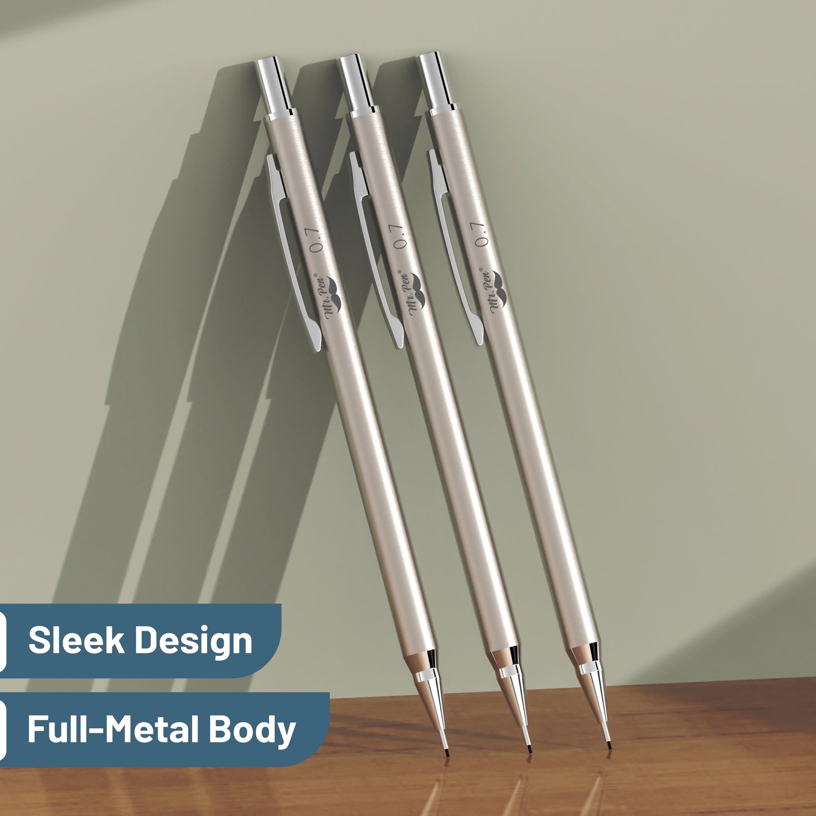 Mr. Pen- 0.7mm Metal Mechanical Pencil Set with Lead Refills & Erasers | 3 Pack,
