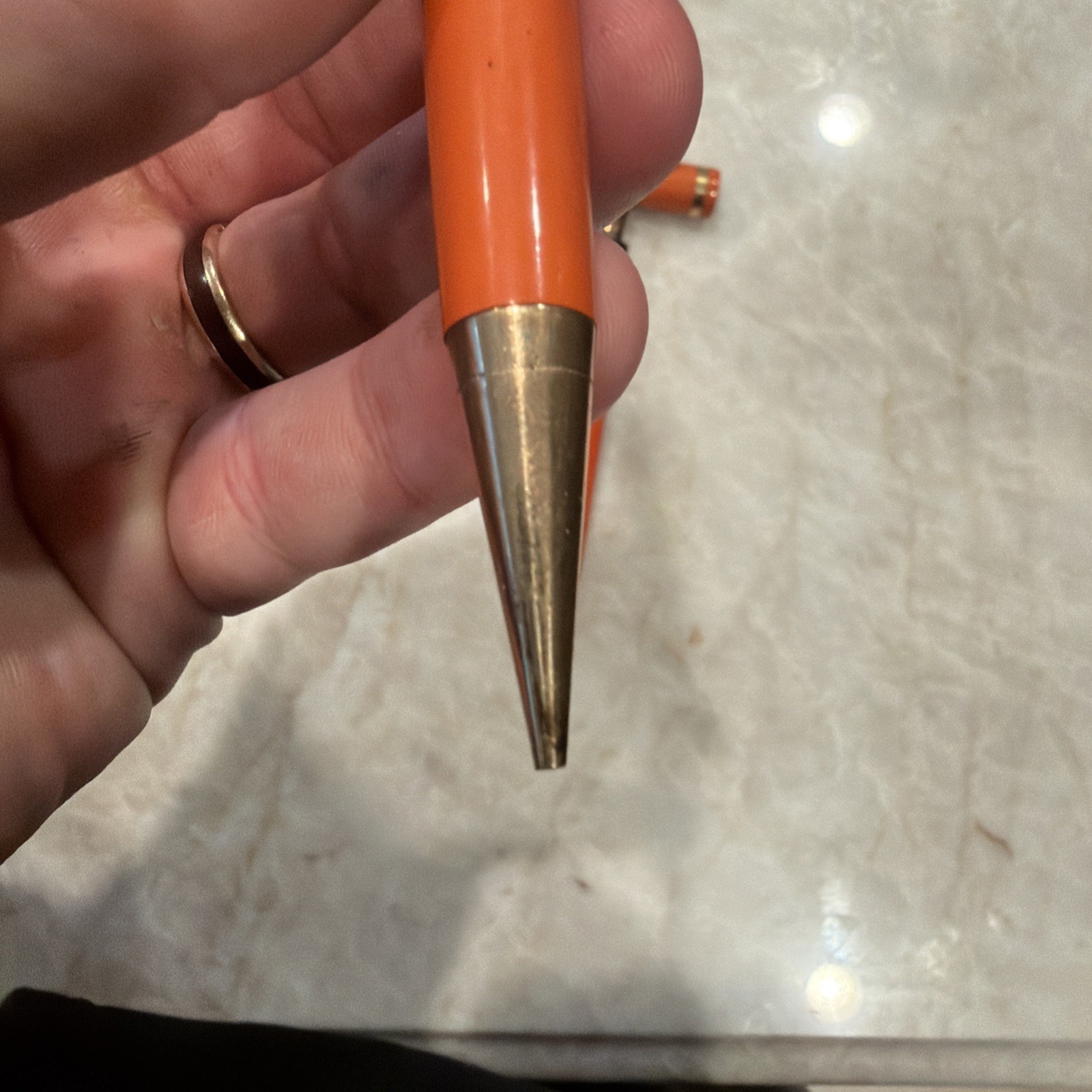 Gold Medal Vintage Red Orange Hard Rubber Pencil And Oversized Fountain Pen Set