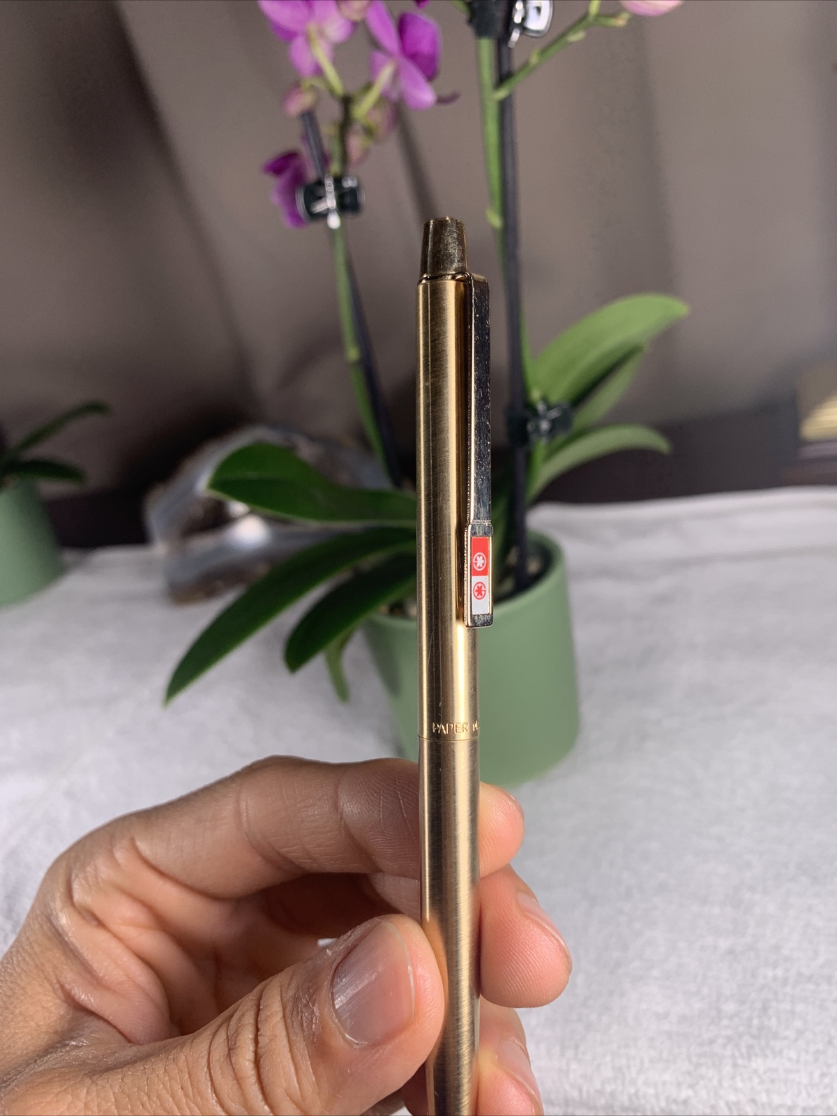 Vintage Gold Plated PAPERMATE twist Mechanical Pencil RARE Red Maple Leaf