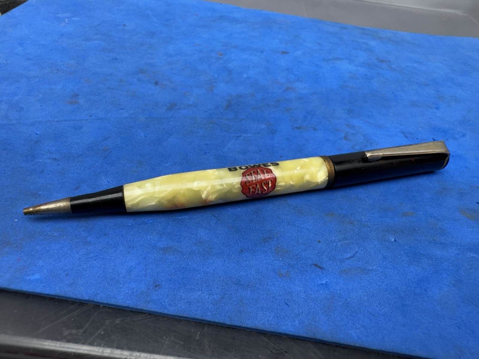 Vintaged Pearl & Black Ad. Mechanical Pencil. Bowes Seal Fast. 1.18mm Lead