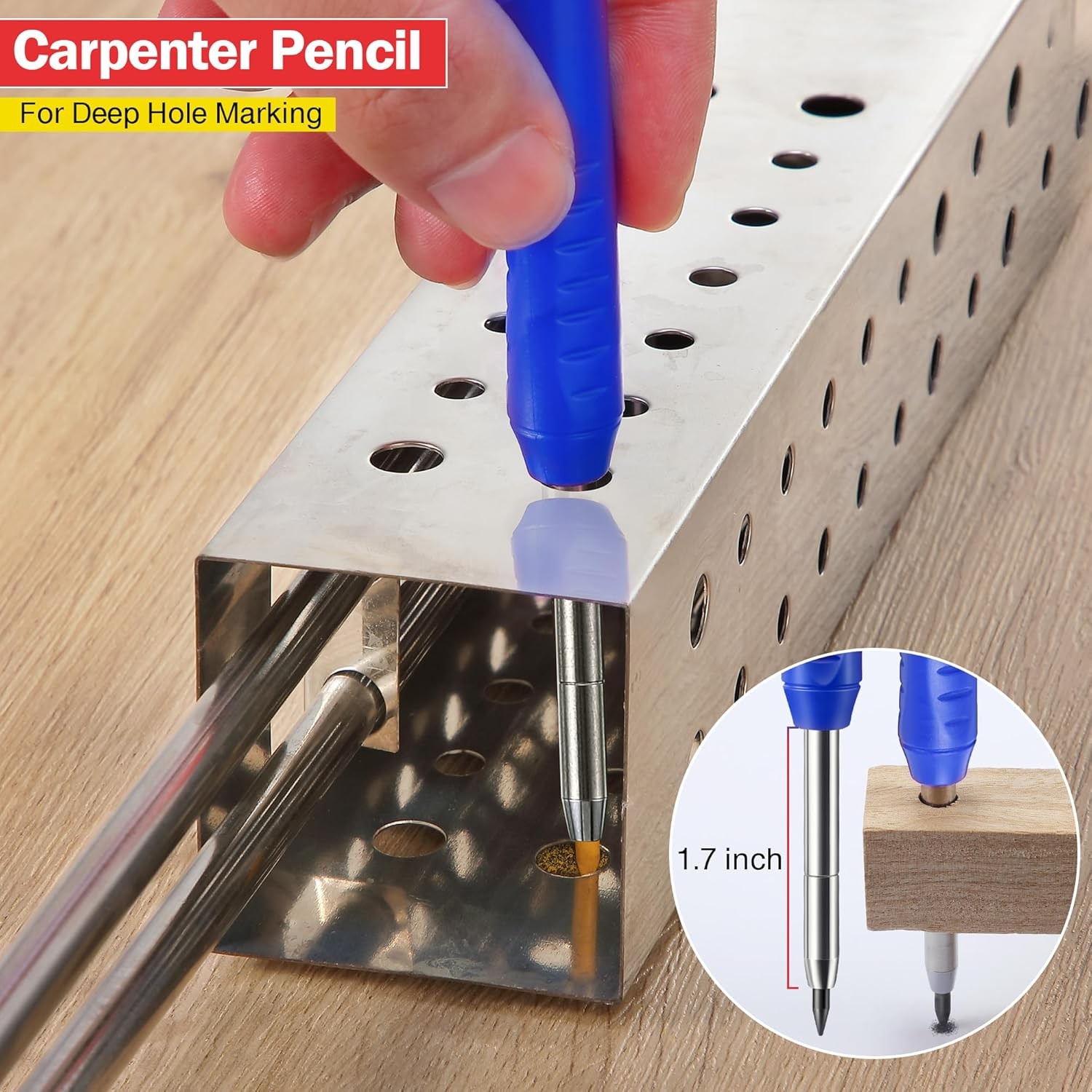 Hiboom 2 Pack Solid Carpenter Pencil with 14 1 Count (Pack of 1), Black, Blue