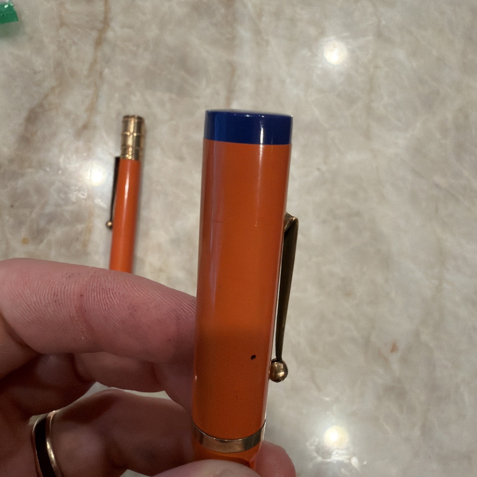 Gold Medal Vintage Red Orange Hard Rubber Pencil And Oversized Fountain Pen Set