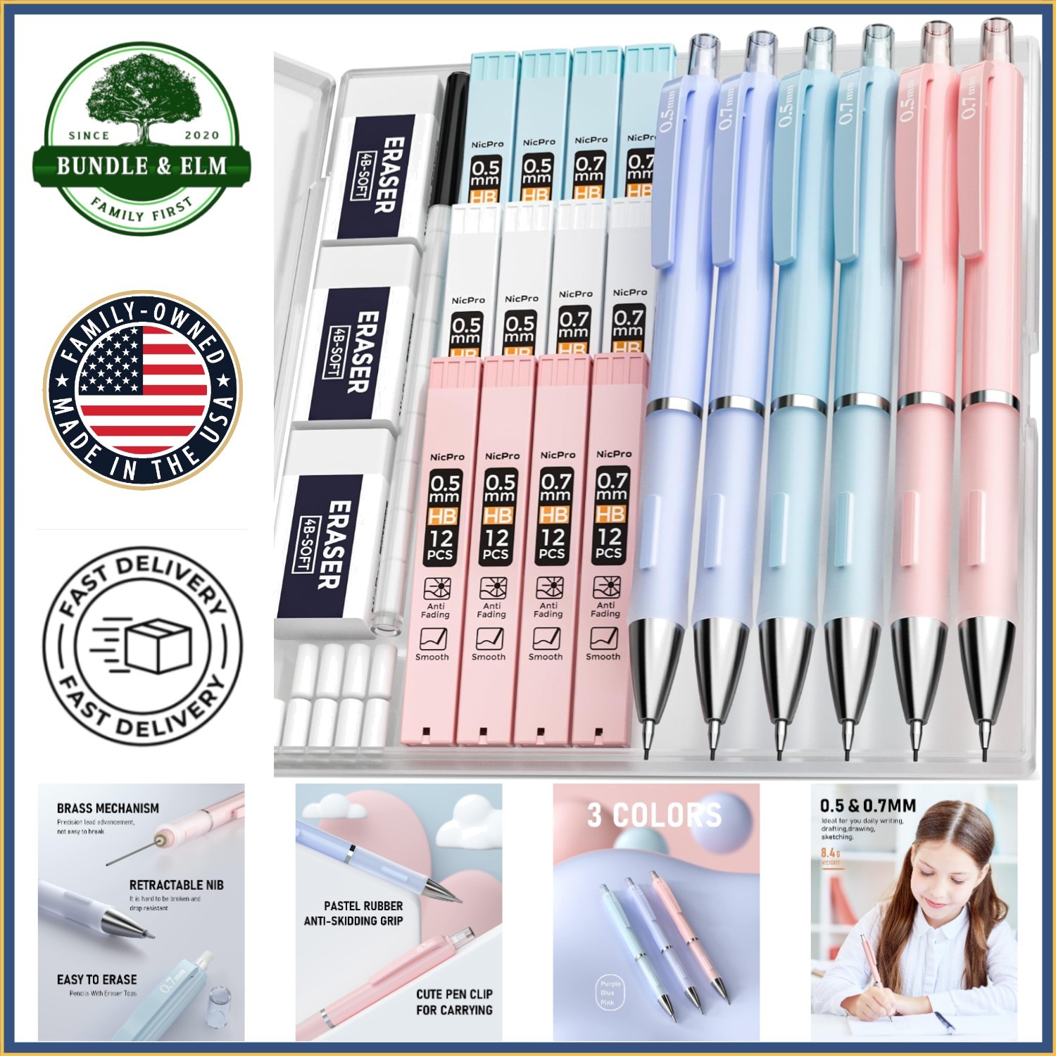 Mechanical Pencil Set with Soft Grip, Erasers, and Lead Refills Included
