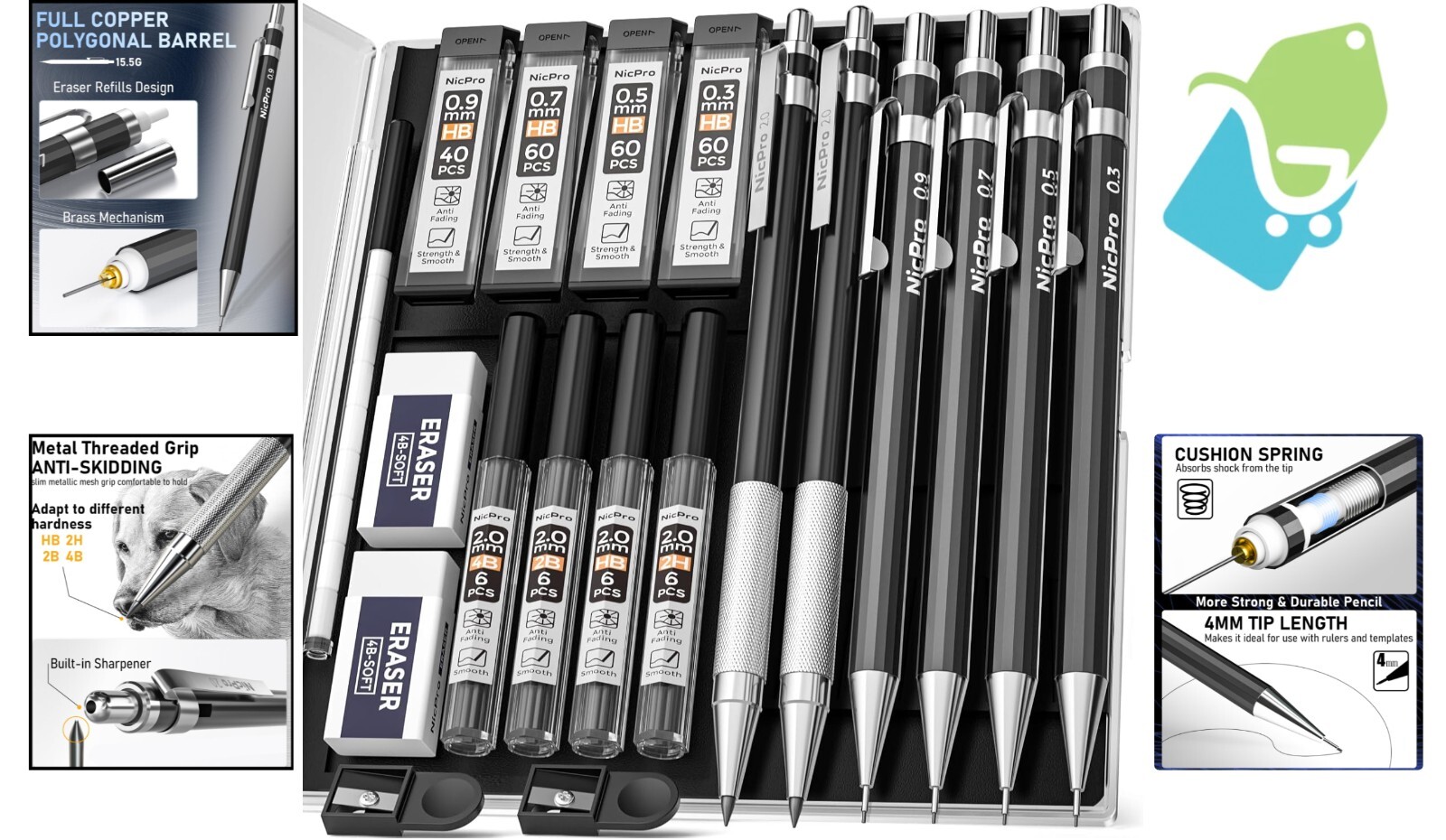 Ergonomic Mechanical Pencil Set with Knurled Grip – Ideal for Artists & Students