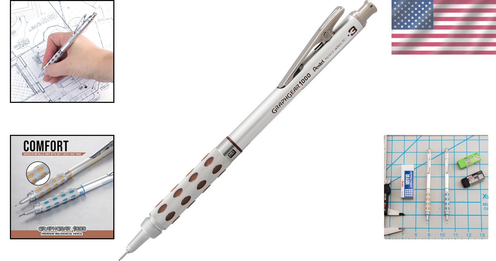 0.3mm Retractable Drafting Pencil with Ergonomic Grip & Lead Indicator