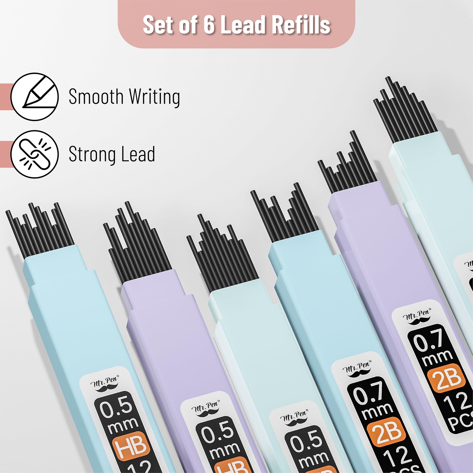 6 Pack Mechanical Pencil Set with Lead Refills & Erasers 2 Sizes, 0.5 & 0.7mm