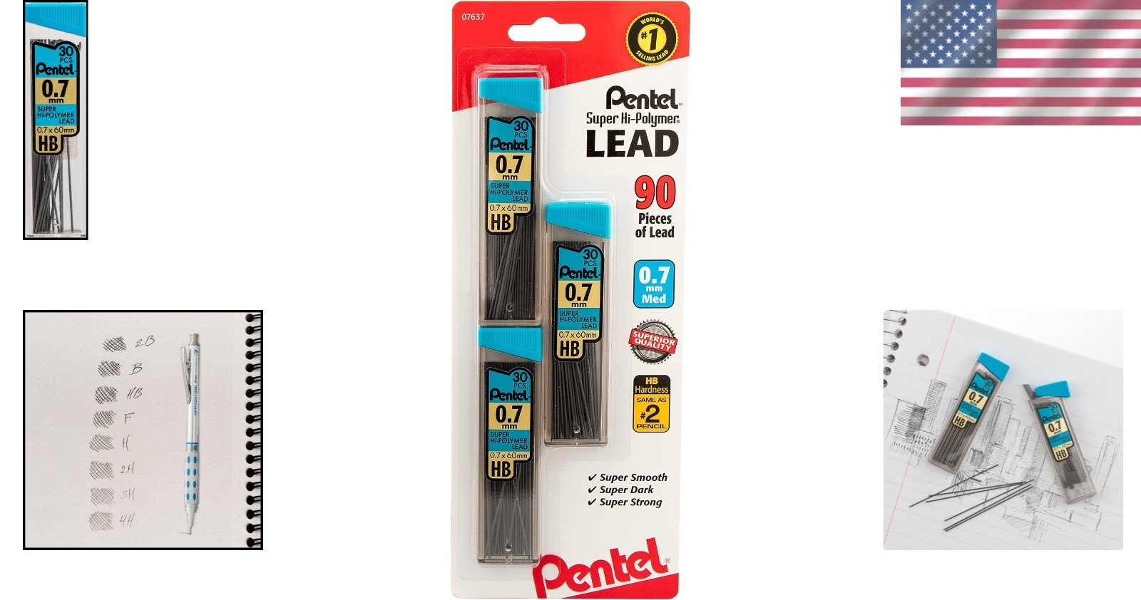 Refillable 0.7mm Super Hi-Polymer Lead – 90 Count, Break-Resistant Tubes, Black