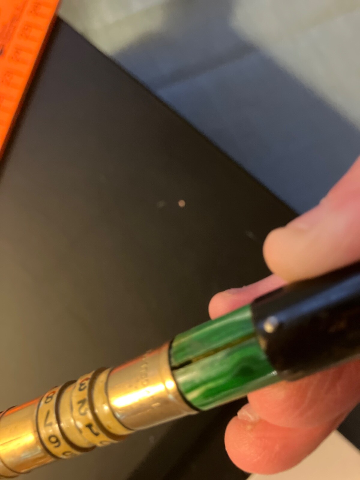 Mechanical Pencil 14K Gold Green/black white w/calculator math function & Lead