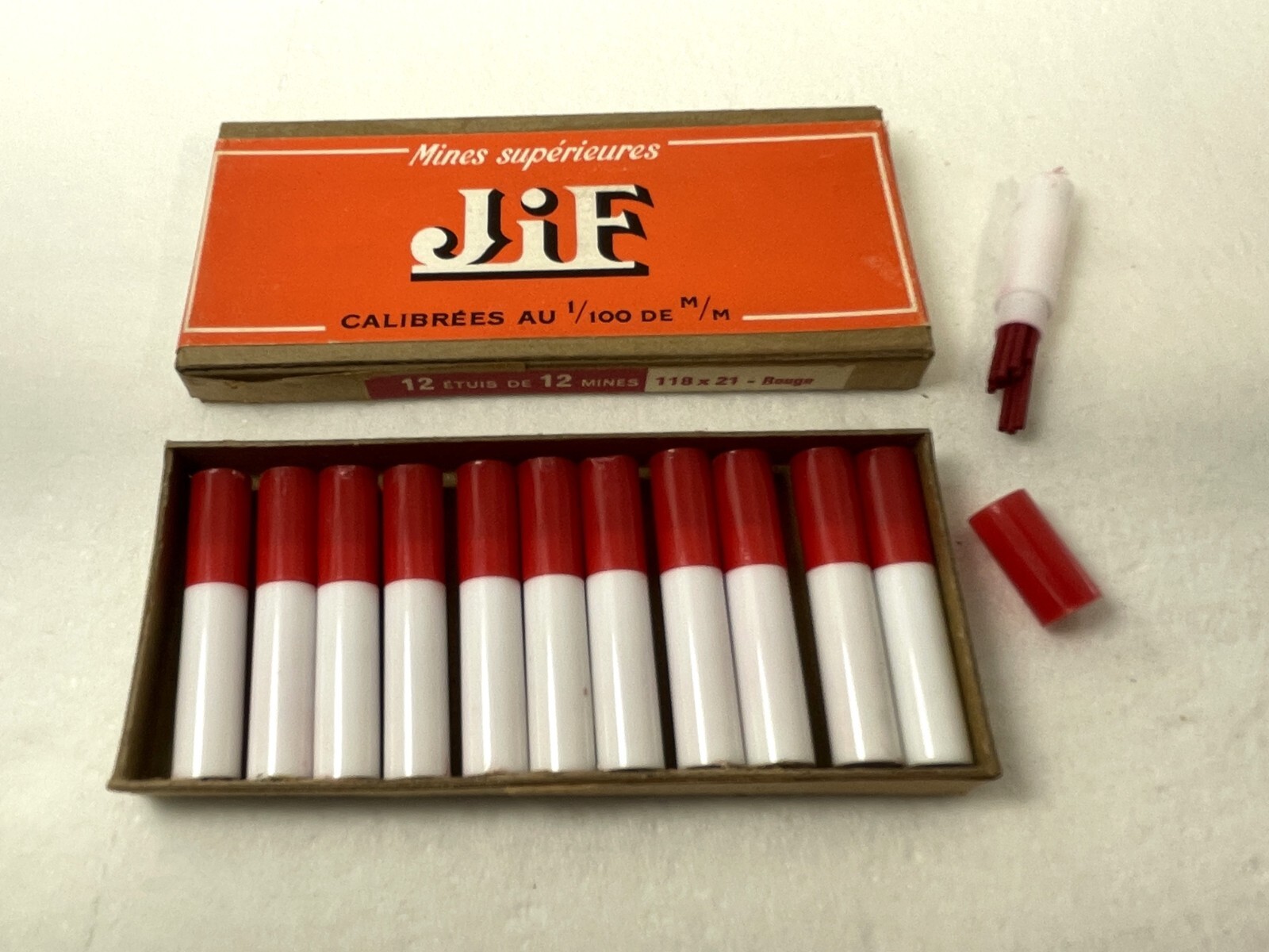 Vintage WATERMAN JIF Mech. Pencil Leads ~ 12 tubes RED .046″ ~ Box w/Contents