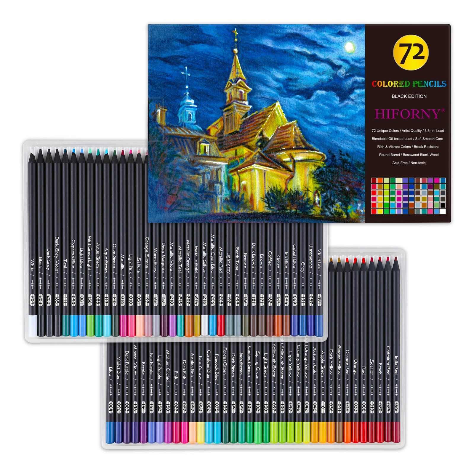 HIFORNY Premium Black Edition Colored 1 Count (Pack of 72), Multicolor