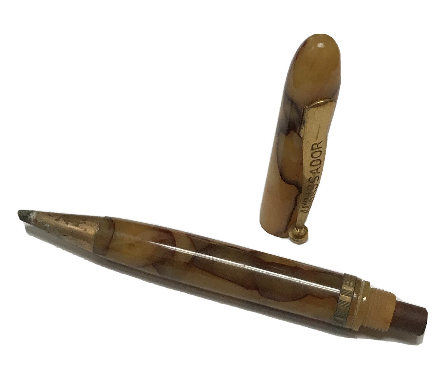 AMBASSADOR VINTAGE ROLLED GOLD MECHANICAL PENCIL SWIRLED LUCITE *PARTS ONLY*