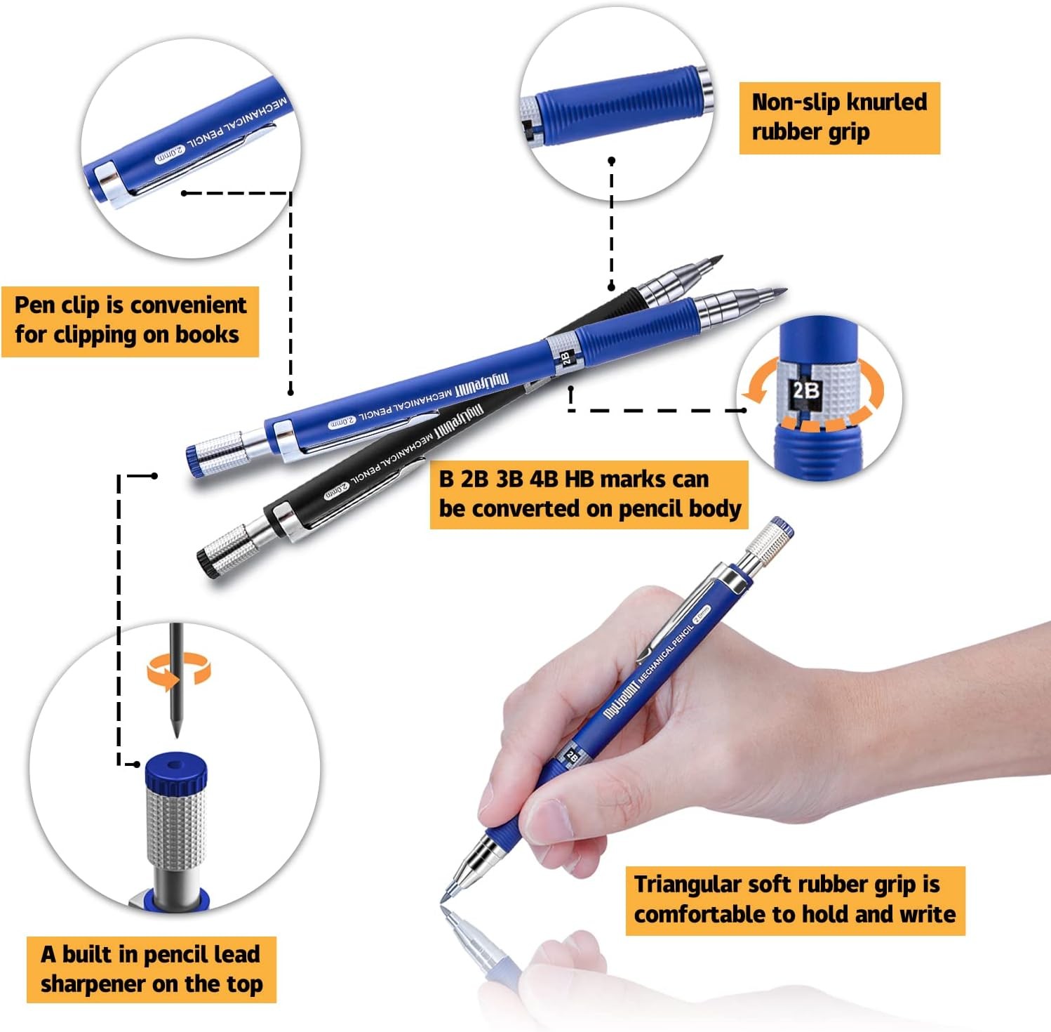MyLifeUNIT 2.0mm Mechanical Pencil, 4 Piece Set, Set of 4 Pencils and Leads