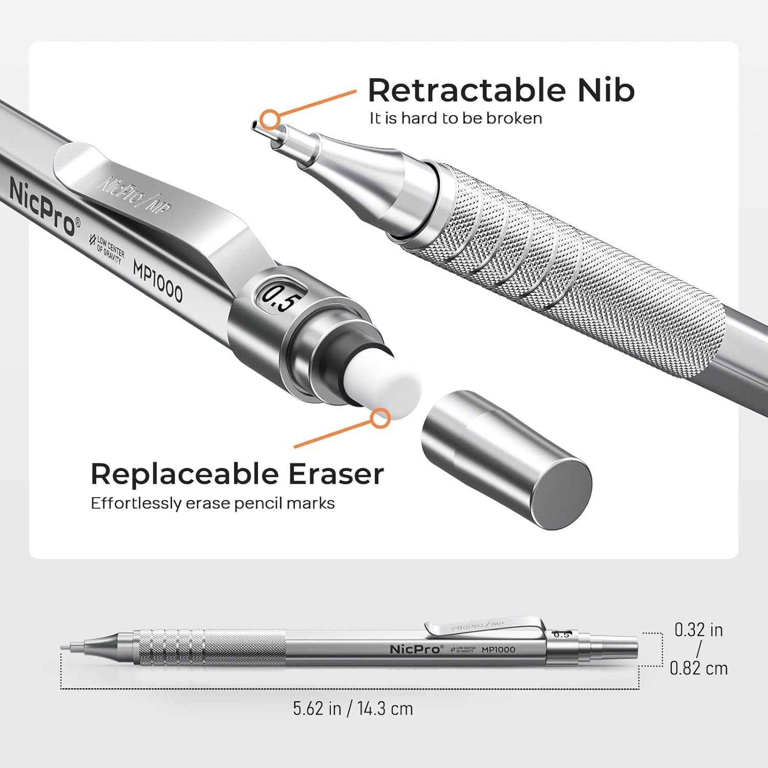 Nicpro Metal Pencil Set 0.5 0.7mm 4 PCS with Refills