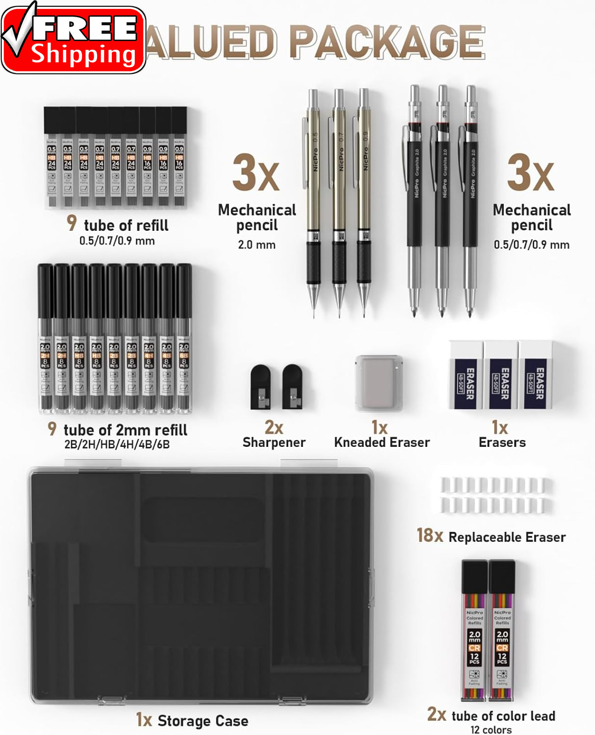 35PCS Art Mechanical Pencil Set, 3 PCS Metal Drafting Pencil 0.5 Mm & 0.7 Mm & 0