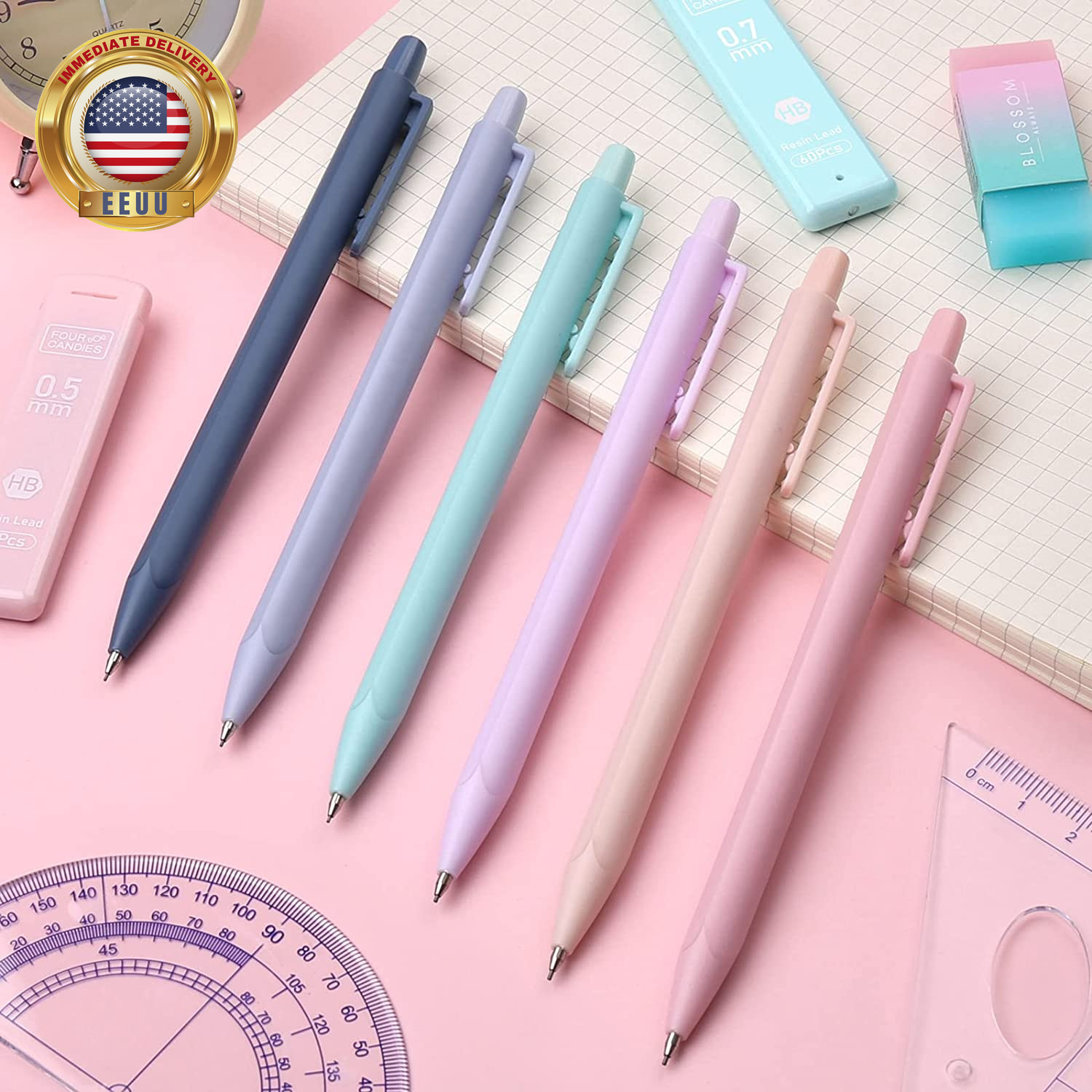 Cute Mechanical Pencil Set, 6PCS Pastel Mechanical Pencils 0.5 & 0.7Mm with 360P