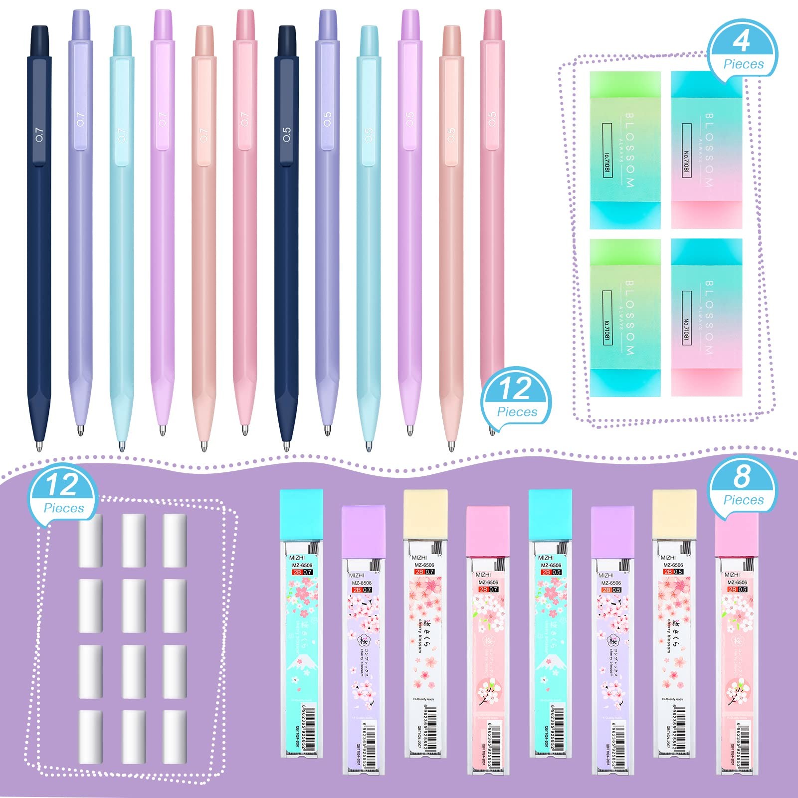 36 Pcs Mechanical Pencil Set, 12 Pcs Pastel Cute Mechanical Pencils 0.5 mm 0….
