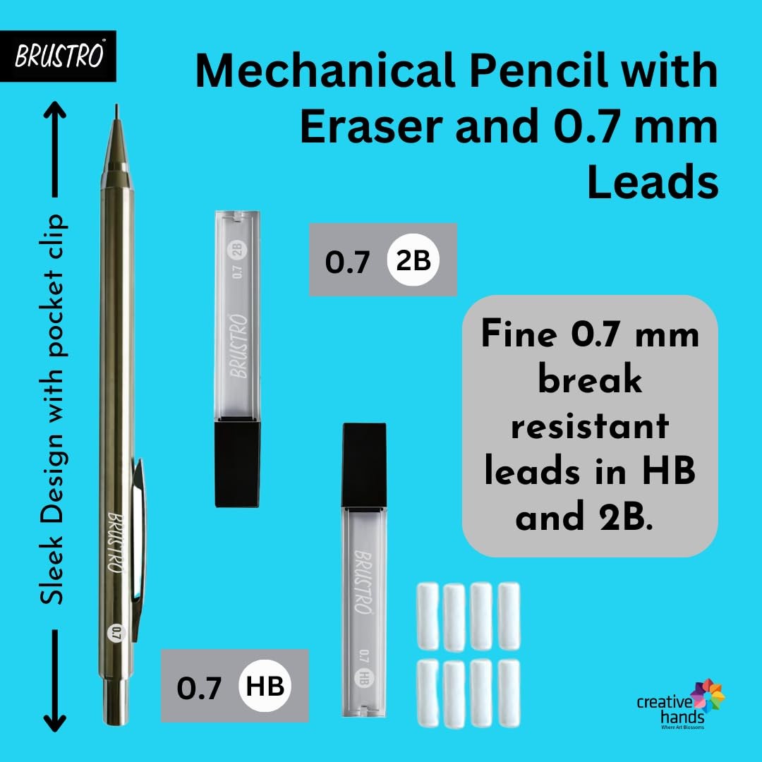 Mechanical Pencil Metal with Eraser 0.7mm Writing/Sketching/Drawing Spare lea…