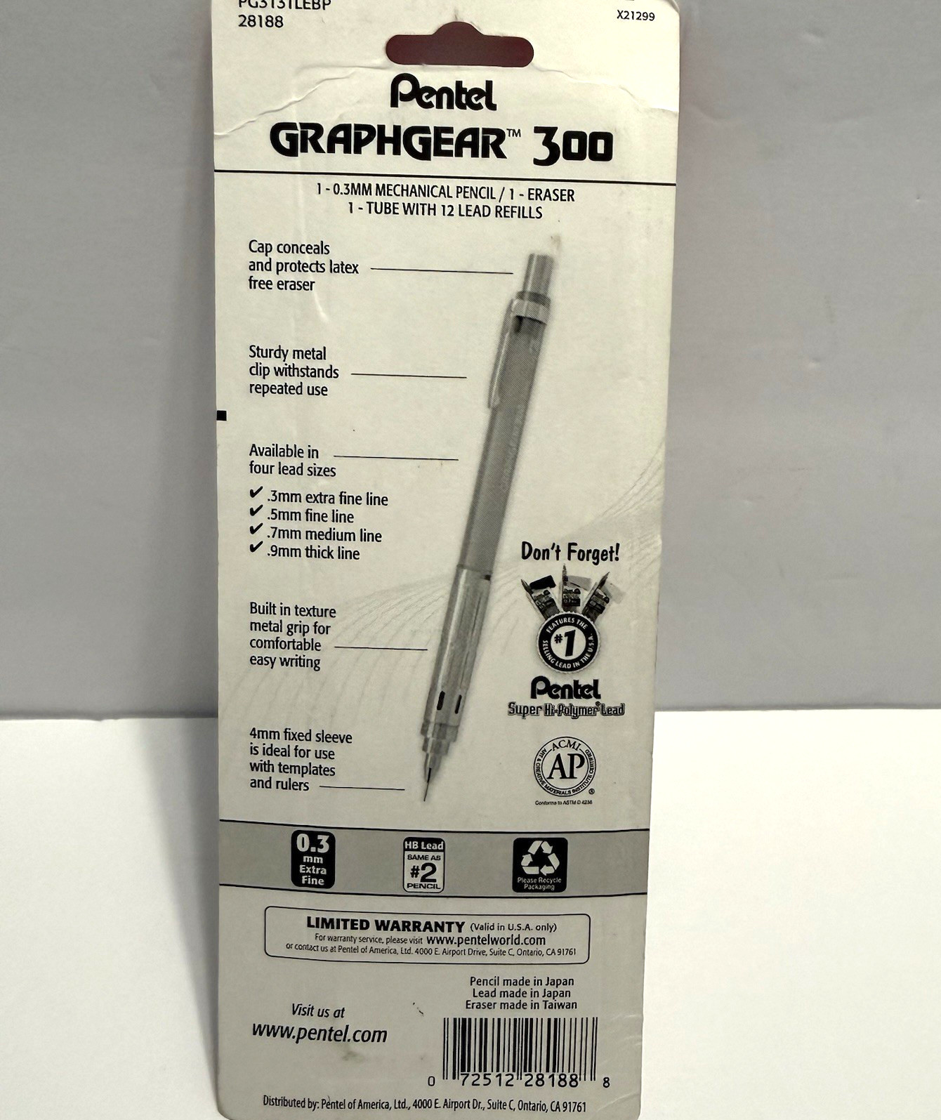 Arts Graphgear 300 Mechanical Pencil, (0.3Mm) Extra-Fine Line, Orange Barrel new
