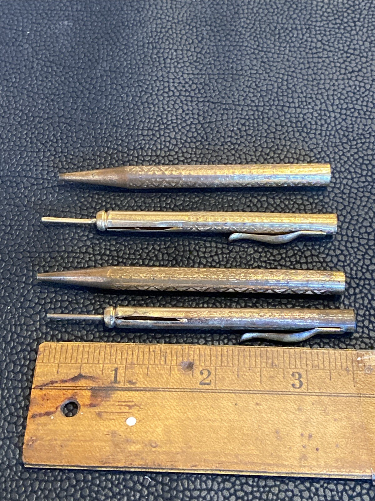 2 Early Telescoping Collapsible Fancy Gold Filled Mechanical Pocket Pencil AS IS