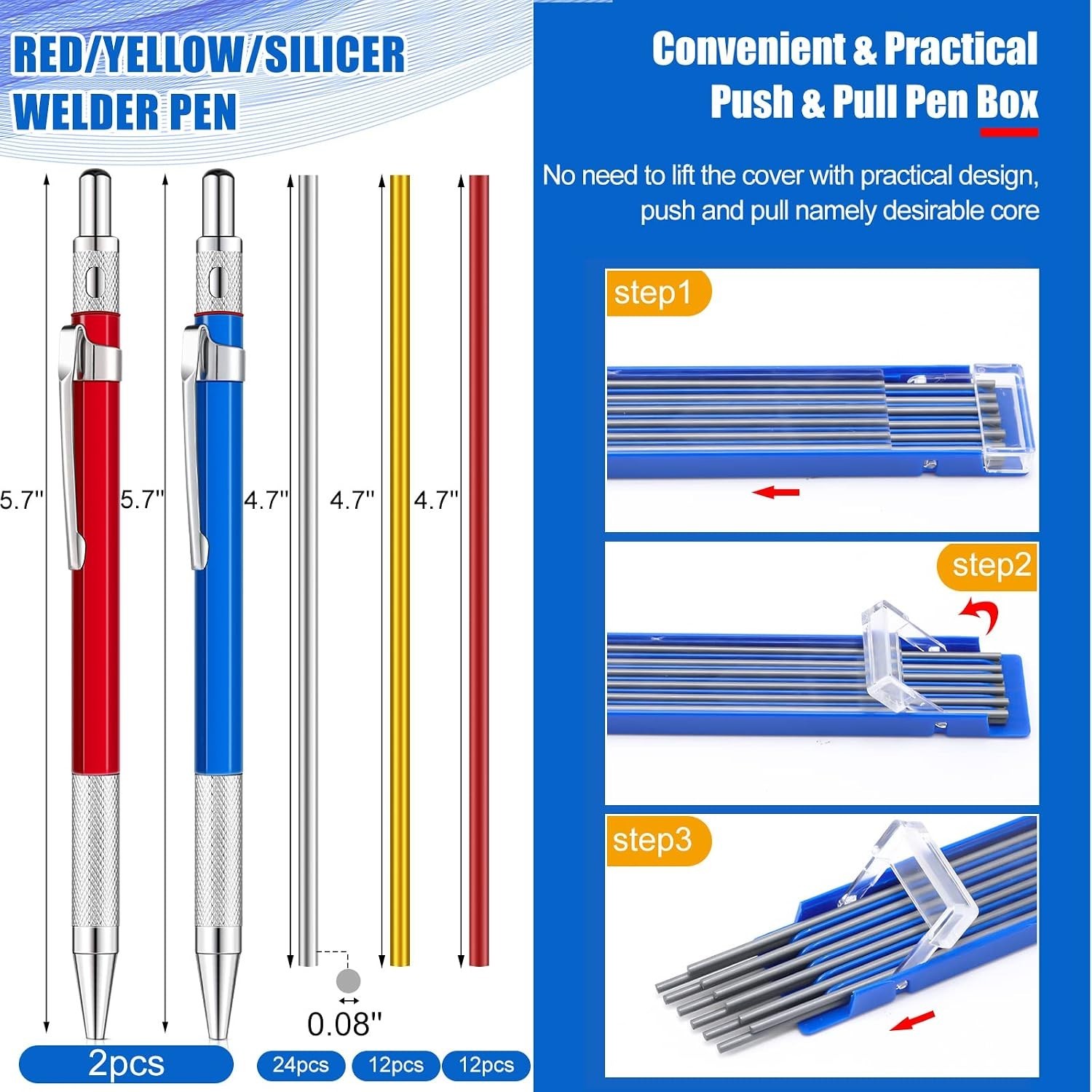 Easy-To-Use 2 Pcs Welder’s Mechanical Pencils with Built-in Sharpener & Refills