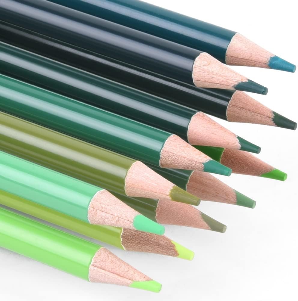qianshan 12 Green Colored Pencils Oil Based Pre-sharpened 12 green pencils