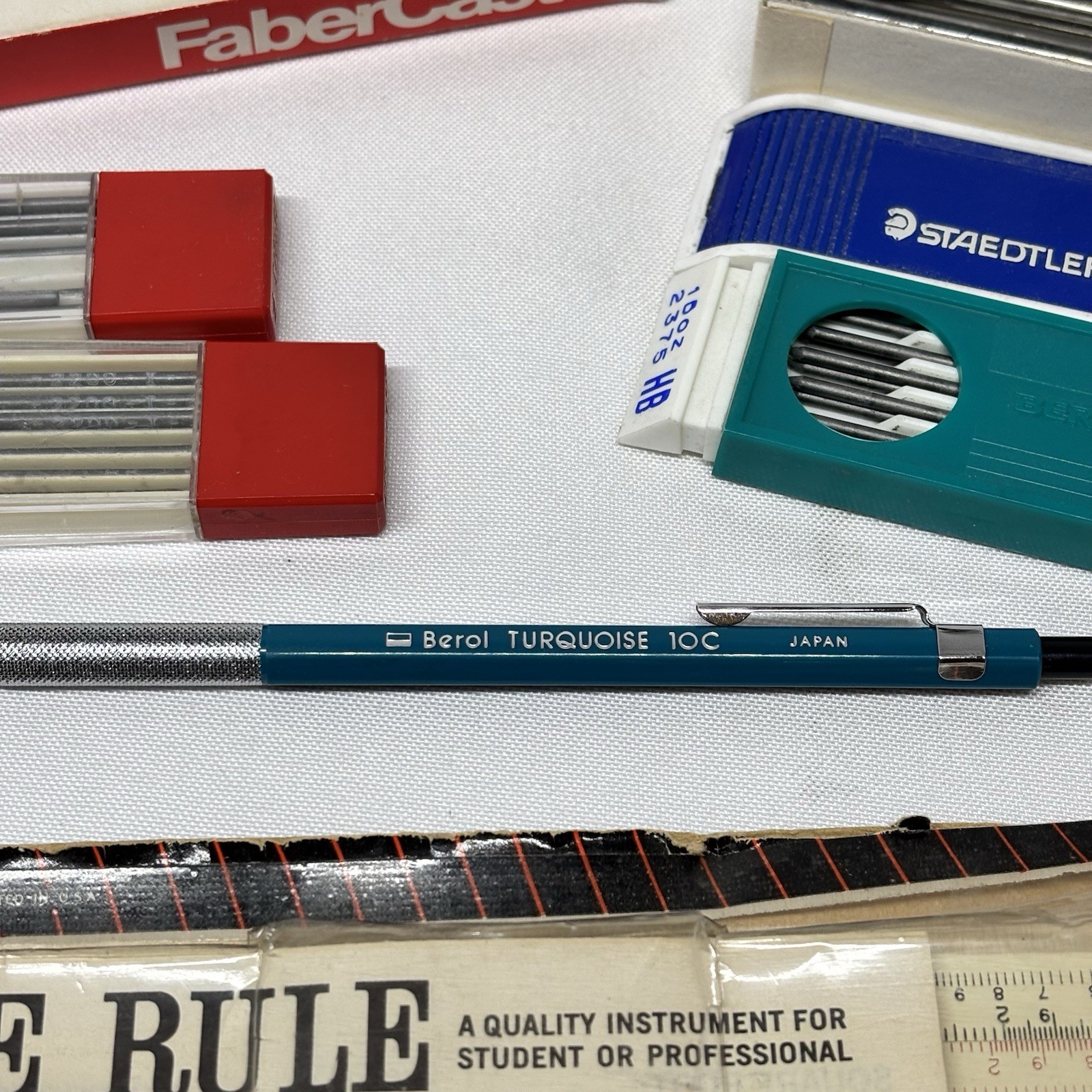 Vintage Drafting Supply Lot Sterling Slide Rule Berol Turquoise Lead Holder Mars