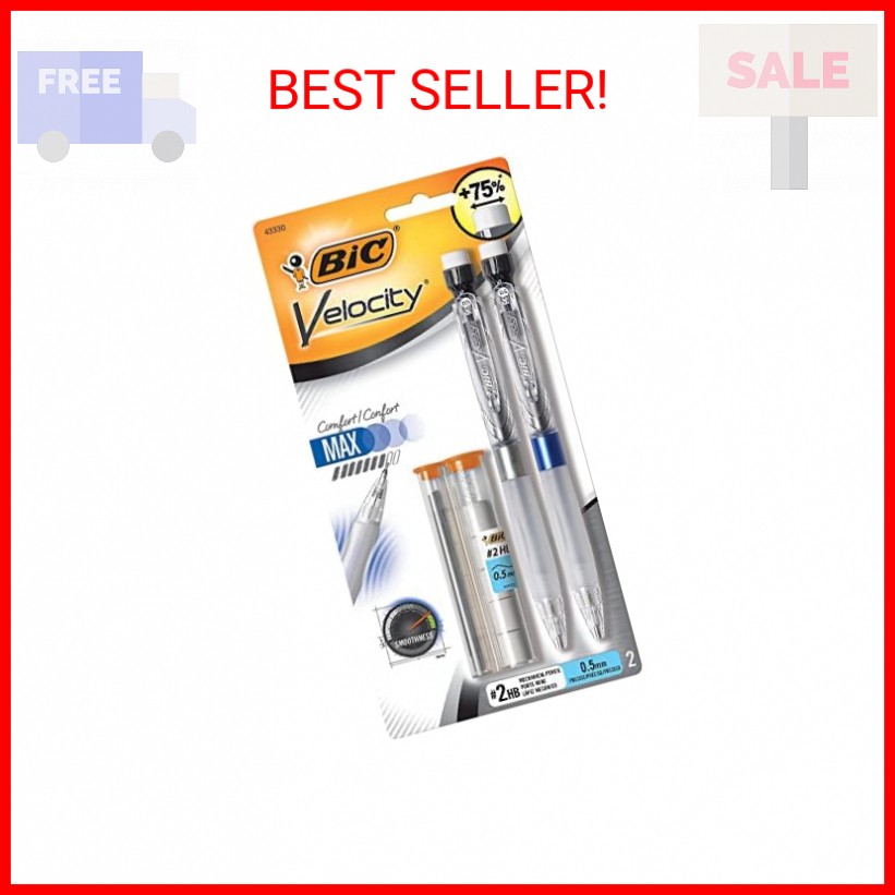 BIC Velocity Max Pencil, 0.5 Mm, Hb (#2), Black Lead, Gray Barrel, 2/pack
