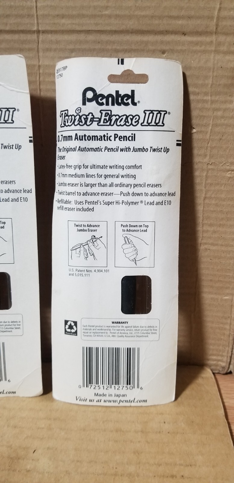 3PK Pentel Twist Erase III Automatic Pencil 0.7mm Black Barrels, NOS