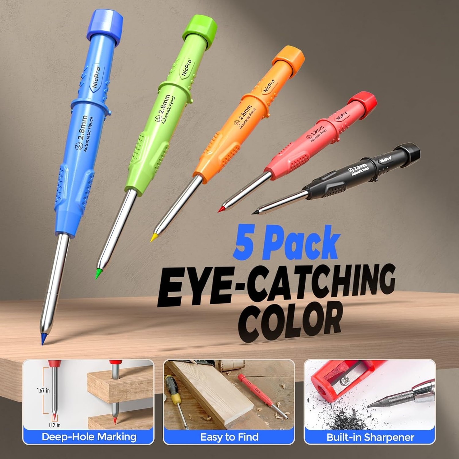 Carpenter Pencils Set with Sharpener, Mechanical Pencil 2.0mm, 169PCS Refills