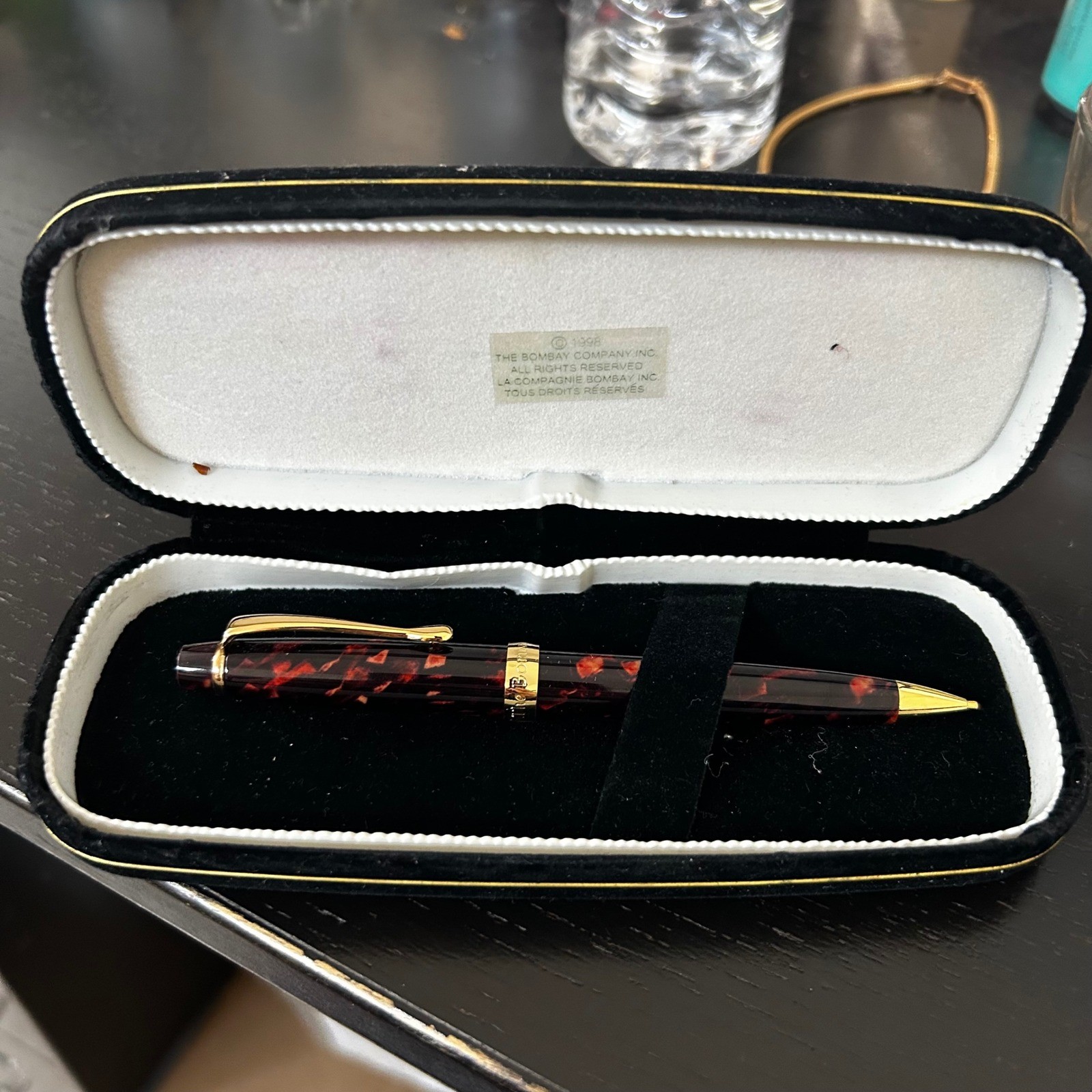 Vintage 1998 The Bombay Company Tortoiseshell Mechanical Pencil with Case Gold