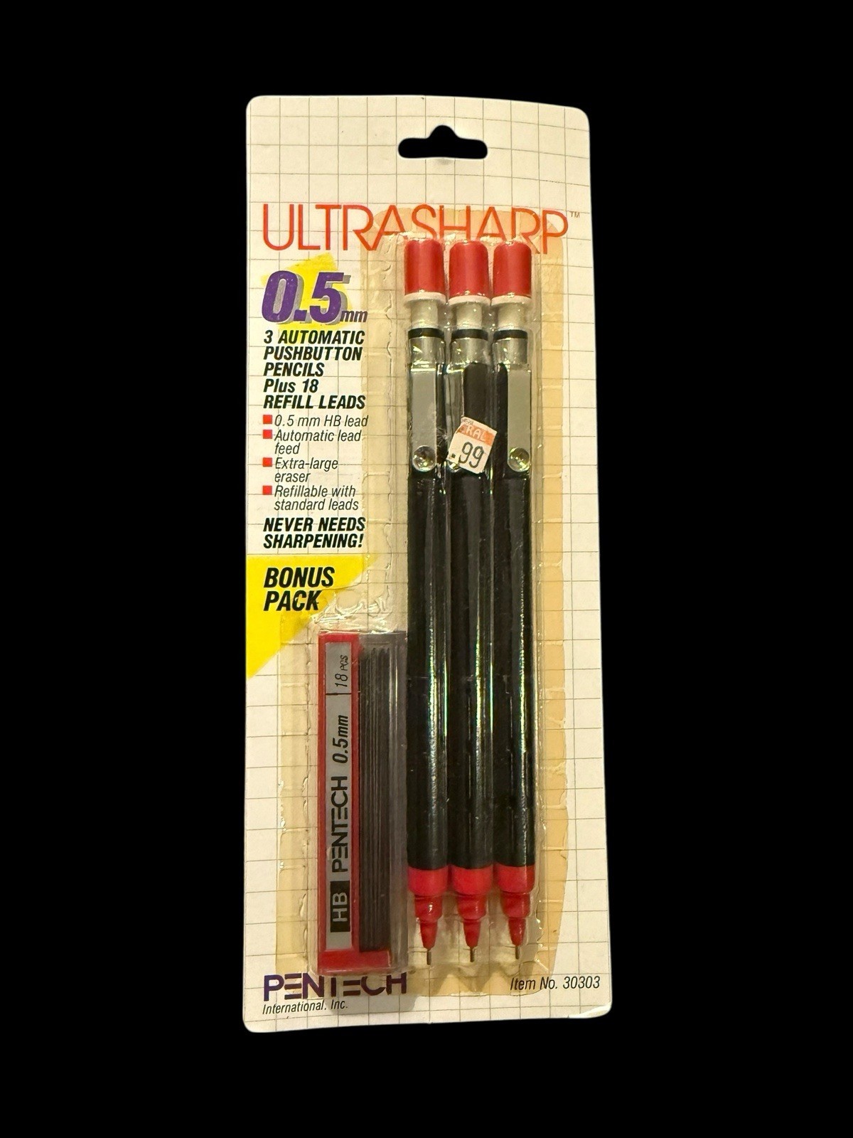 NOS Vintage 1987 Pentech Ultrasharp Red 0.5mm Mechanical Pencils Pack Of 3 NEW