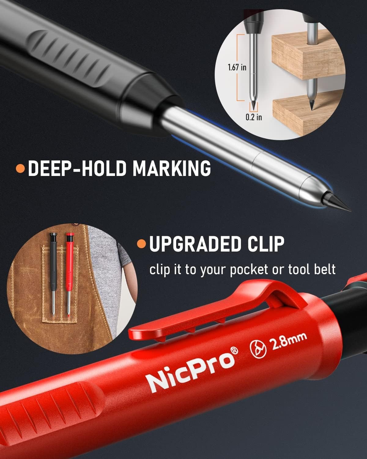 Nicpro 6 Pack Carpenter Pencil 6 Pack, Black,Red,Yellow,Green,Blue,Orange