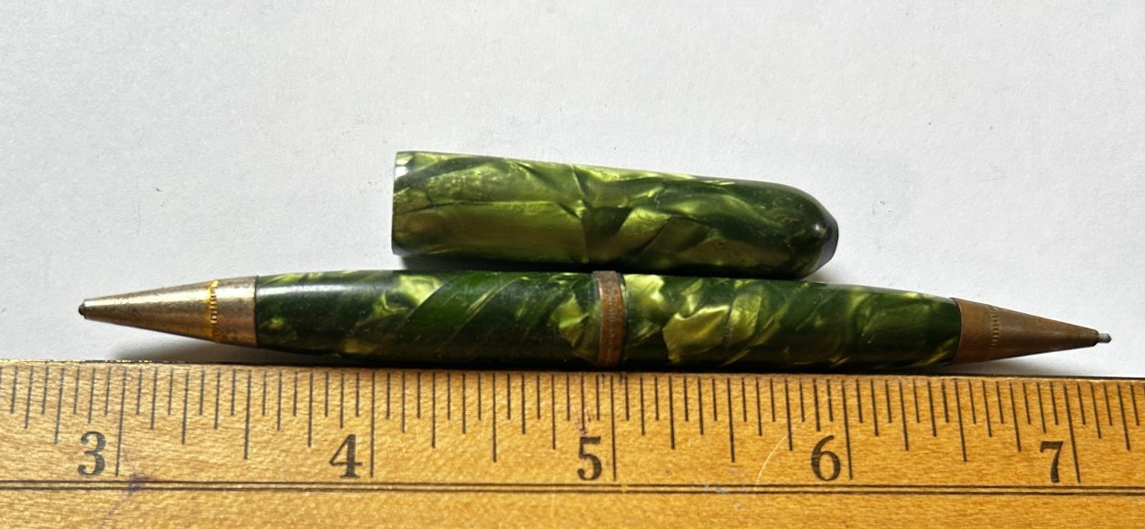 ANTIQUE WEAREVER DOUBLE ENDED TIPPED LEAD MECHANICAL PENCIL MARBLED SHELL GREEN