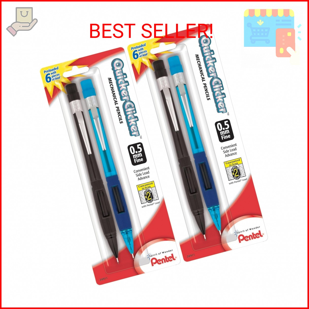 Pentel® Quicker Clicker™ Automatic Pencils, 0.5 mm, Smoke Barrel, Pack of 2 Penc