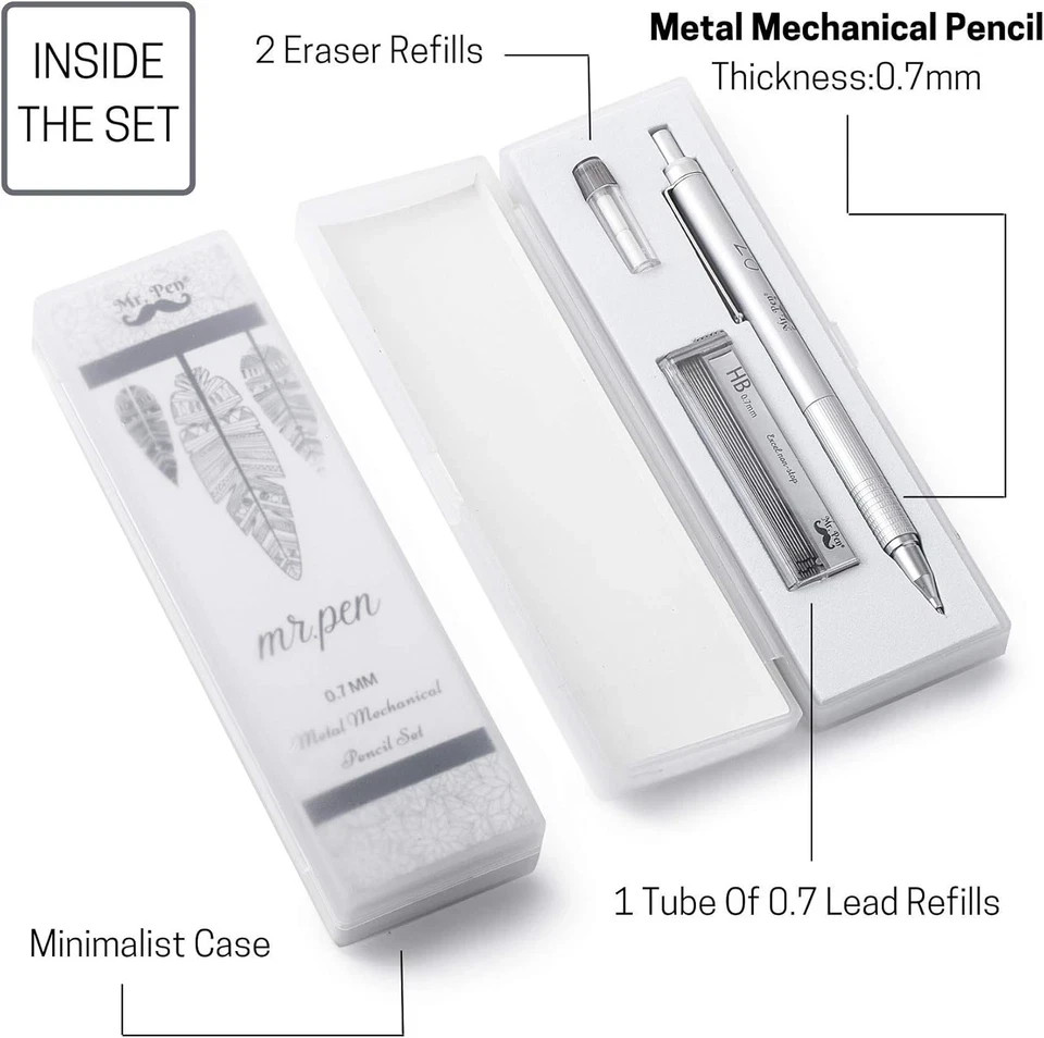 Mr. Pen- 0.7Mm Mechanical Pencil with Case, Mechanical Pencils 0.7Mm, Metal Mech