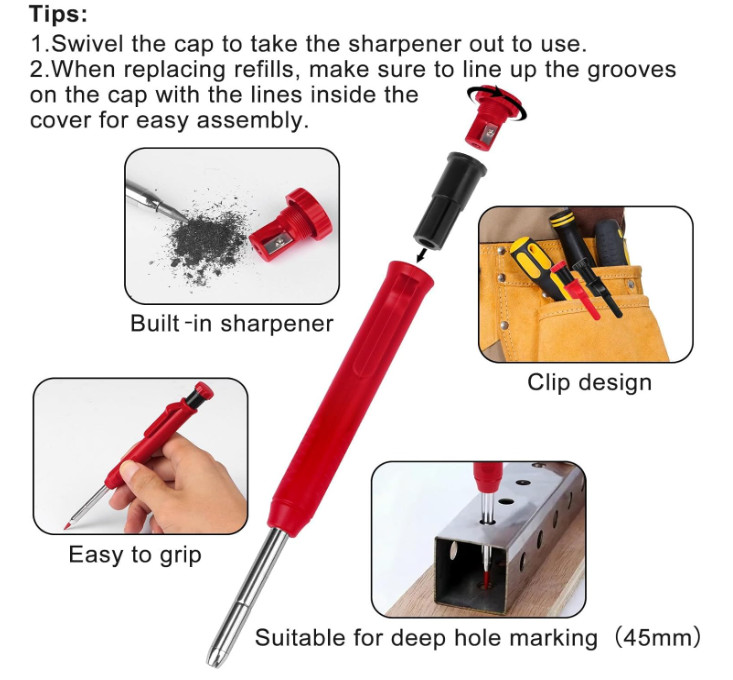2 Pack Carpenter Pencils Mechanical Pencils with 12 Refills, Construction Pencil