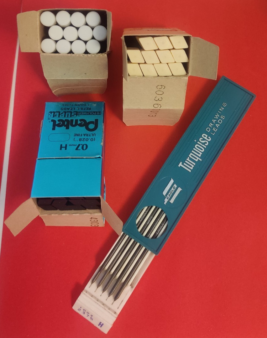 3 Pentel Refill Leads / Erasers And Eagle Turquoise Drawing Leads In Open Box