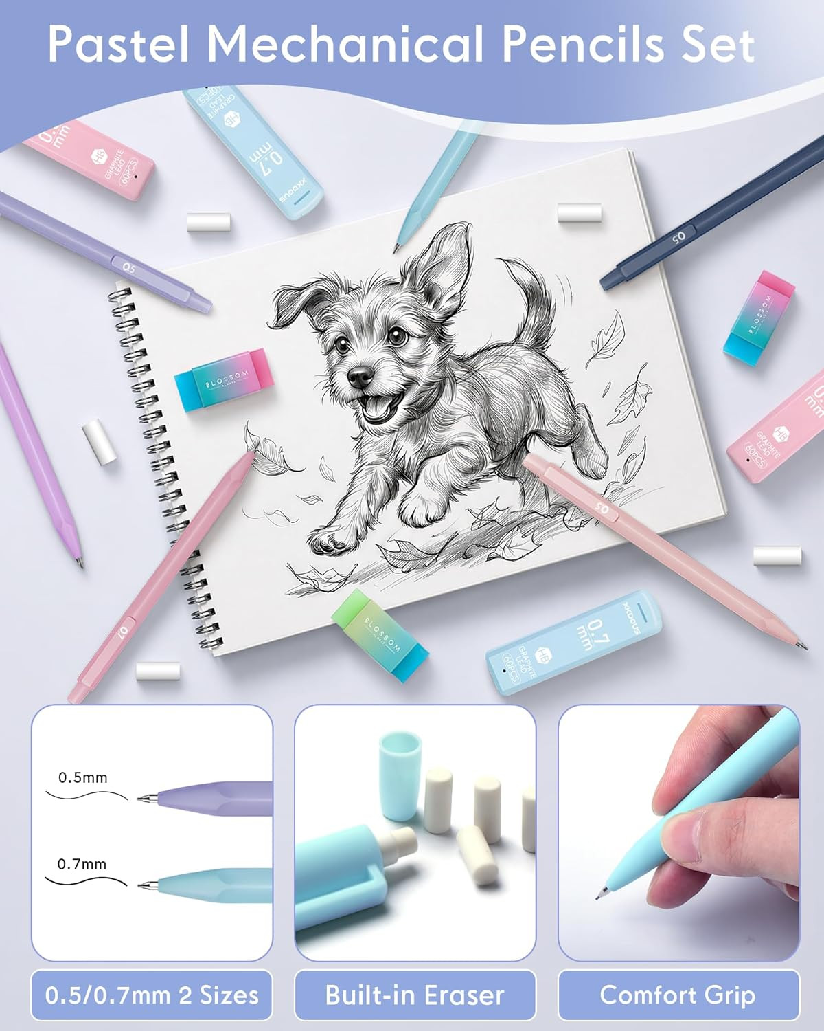 Cute Aesthetic School Supplies, Mechanical Pencils 0.5 & 0.7Mm with 240 Lead Ref
