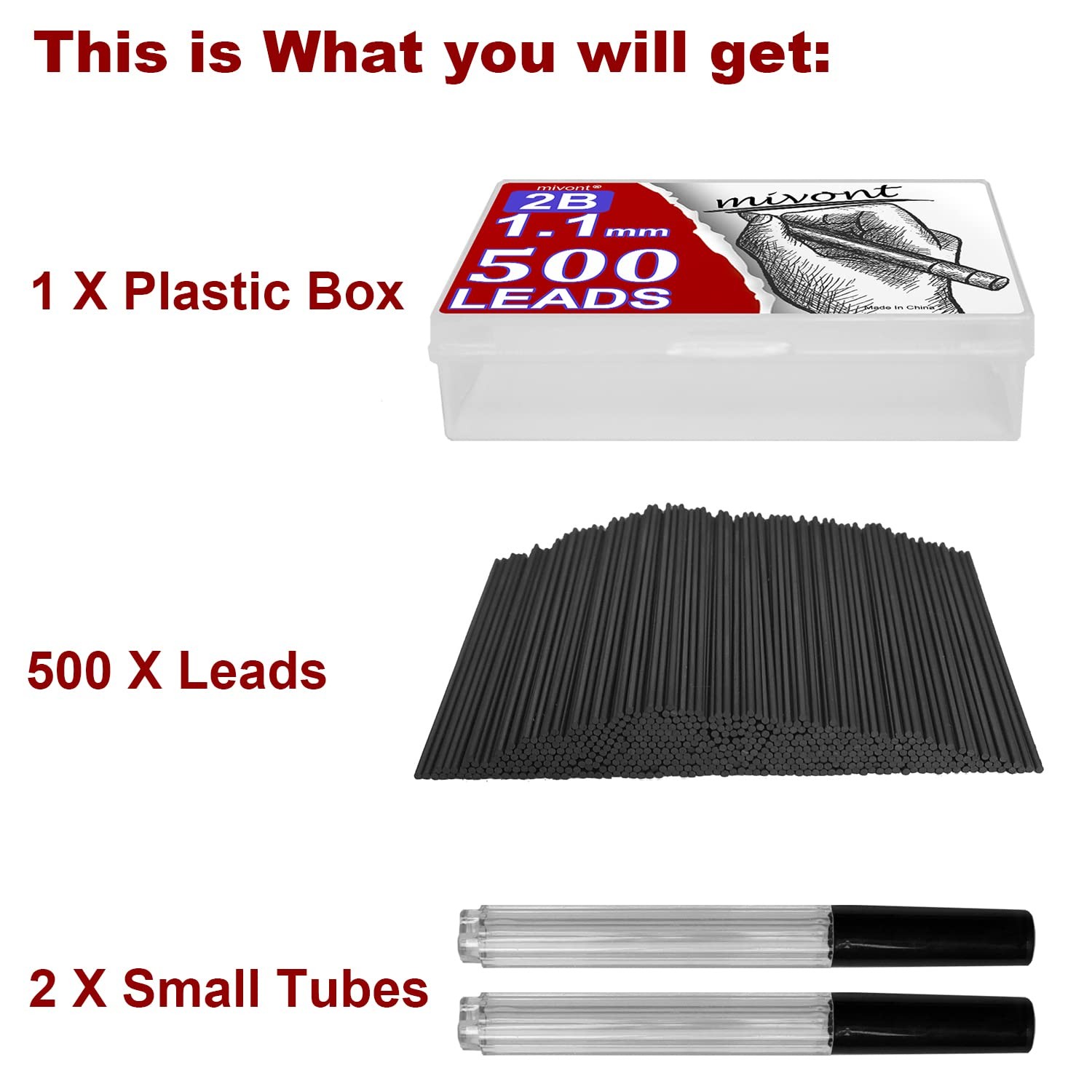 500 Pieces 1.1mm 2B Lead Refills Graphite Mechanical Pencil Break-Resistant